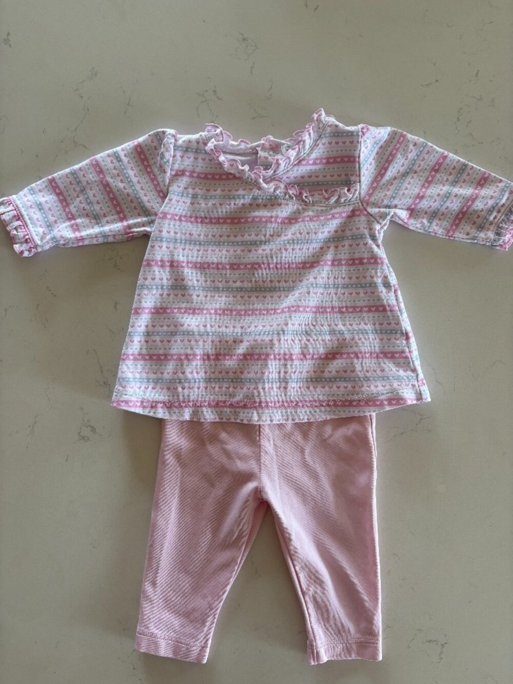 Kissy Kissy Peruvian Pima Cotton Pink Stripe Hearts Ruffle Tunic & Leggings Set